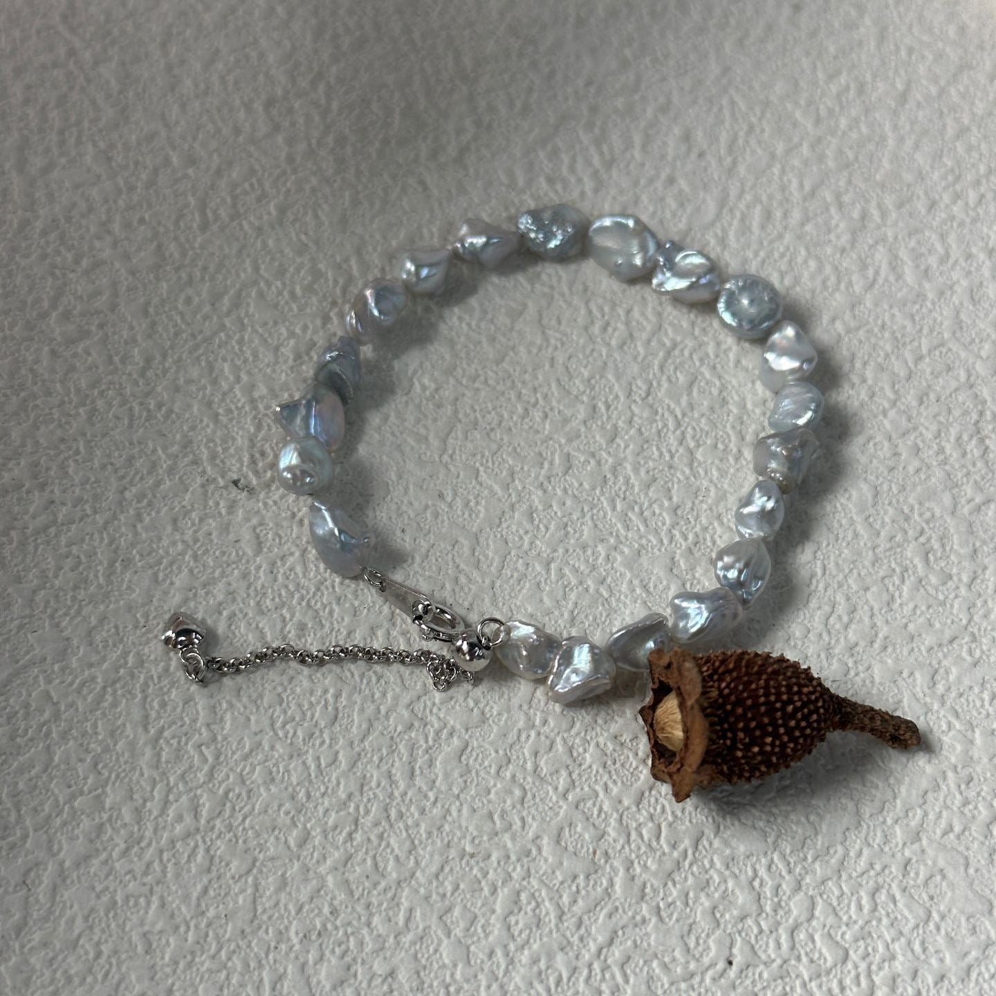 Silvery-Blue Keshi Bracelet