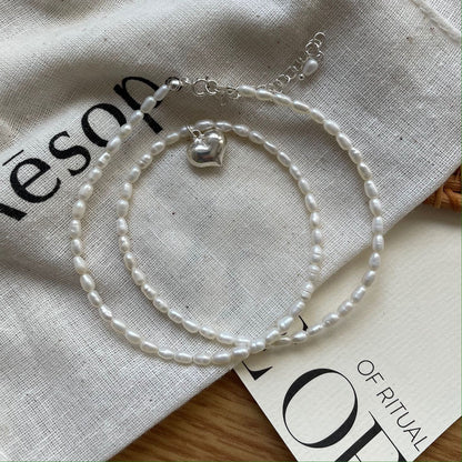 Heart Tiny Rice Pearl Necklace
